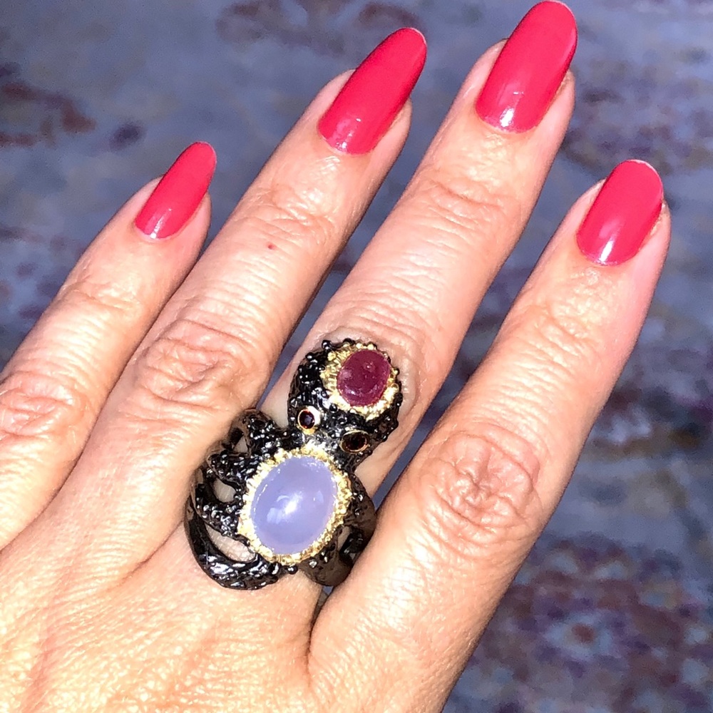 Genuine Chalcedony Ruby Sterling Silver Ring - image 3